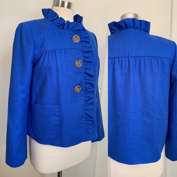 J Crew wool Blazer Blue Ruffle Collar 8 Jacket